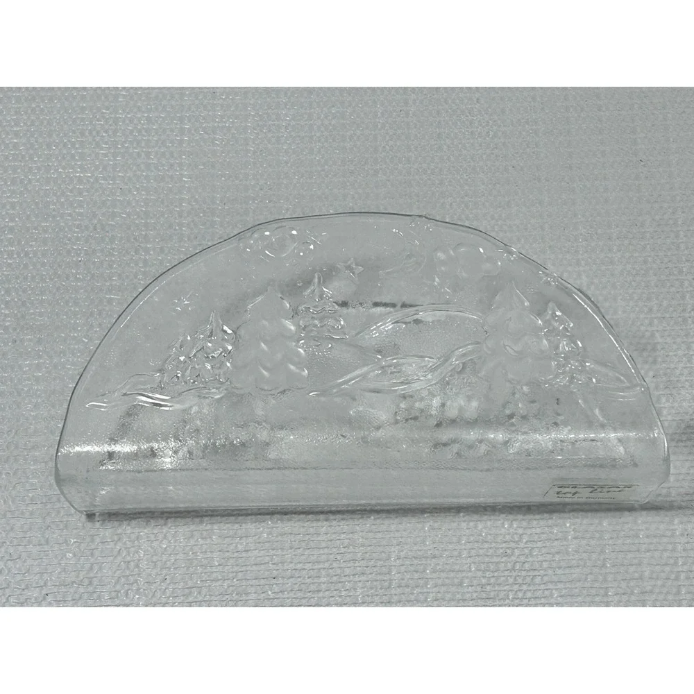 VTG Glasex Germany Napkin Holder Winter Scene Glass Holiday Christmas Grannycore